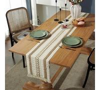 Macrame Table Runners With Tassels, Natural Burlap Table Runner Splicing Cotton Boho Table Runner Rustic Linen Long Table Runner For Bohemian Wedding Dining Party Xmas Home Decor ( Size : 30x305cm )