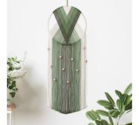 Macrame Wall Hanging Green Beige Wall Art Tapestry Boho Wall Decor Dream Catchers Handmade Woven Cotton Rope Tassel Aesthetic with Wooden Bead for Bedroom Living Room Office Apartment Ornament