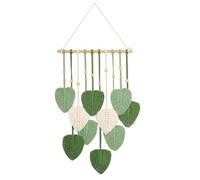 Macrame Wall Hanging Green Leaf Tassel Tapestry Bohemian Chic Home Decor Modern Handmade Leaves Feather Wall Art Decorations for Bedroom Living Room Apartment Ornament