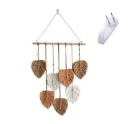 Macrame Wall Hanging, Green Leaf Tassel Tapestry Handmade Woven Cotton Rope Macrame Leaf Hanging Macrame Wall Hanging Leaves Boho Chic Wall Decor for Bedroom Living Room Apartment (40 * 80CM) (Khaki)