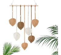 Macrame Wall Hanging, Green Leaf Tassel Tapestry Handmade Woven Cotton Rope Tapestry Boho Macrame Leaf Wall Decoration Large Wall Art Decor for Bedroom Living Room Apartment Ornament (Brown)