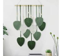 Macrame Wall Hanging Leaves Woven Tapestry, Boho Chic Wall Home Decor Modern Bohemian Feather Handmade Yarn Tassels Leaf Wall Art Decorations for Living Room Bedroom Nursery Backdrop Apartment Dorm