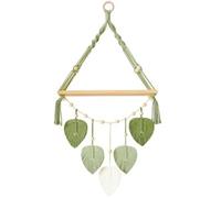 Macrame Wall Hanging Shelf-Boho Plant Hanger Shelves with Handmade Woven Leaves, Rustic Wood Storage Display Shelf