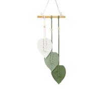 Macrame Wall Hanging Tapestry Boho Style with Wooden Beads and Leaves Woven Leaf Wall Decoration Wall Hanging Dream Catcher Boho for Bedroom Children's Room Wall Decoration (Light Green)
