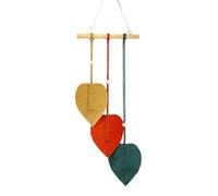 Macrame Wall Hanging Tapestry Boho Style with Wooden Beads and Leaves Woven Leaf Wall Decoration Wall Hanging Dream Catcher Boho for Bedroom Children's Room Wall Decoration (Dark Green)