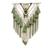 Macrame Wall Hanging Tapestry Macrame Wall Art Natural Cotton Thread Cotton Macrame Wall Decor with Tassel Rustic Woven Home Decor Green 21.7x29.5 Inch