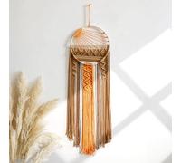 Macrame Wall Hanging Tapestry Sunrise Wall Art Boho Hanging Tapestries Large Dream Catcher, Hand Woven Orange Brown Sun Home Decorations for Bedroom Living Room Nursery