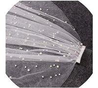 Macria Long Pearl Veil One Layer 3M Bridal Veil Cathedral 3 Meters Ivory Wedding Veil With Pearls Bride Accessories, Ivory, 3 Months