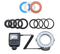 Macro Flash Light on Studio Grade Light with Two Side Lighting, 8 Replacement Adapters, 4 Colour Filters for Professional Photography, ABS Macro Flash with LCD Display