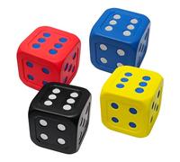 Macro Giant 6 Inch Foam Jumbo Big Playing Dice, Set of 4, Basic Colors, Math Teaching, Teaching Aids, Board Games, Kid Toy