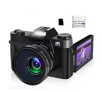 Macro Lens 4K Camcorder Digital Cameras For Photography 48MP Wide Angle Vlog Recorder WIFI Webcam 3" Flip Screen Selfie Takes Sharp Smooth(128G TF Card,With Lens-black)