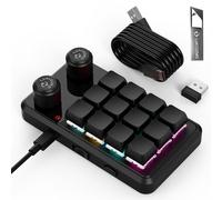 Macro Pad Macro Keyboard Programmable Keypad Customized 12-Key Mini Mechanical Gaming Keyboard One Handed Keyboard RGB OSU Micro Keyboard Macropad Knob Wireless Receiver&Type C 1m Cable(Black)