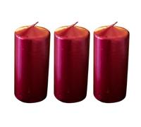 Macro Paul Pack of 3 Large Metallic Red Pillar Candles 15cm Tall Red Candles 30 Hrs Long Burning Unscented Big Decorative Coloured Candles for Weddings Birthday Party Christmas Gifts