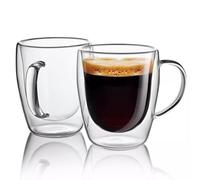 Macro Paul Set of 2 Double Walled Glass with Handle Clear Coffee Mug Espresso Cup Insulated Coffee Cups Latte Cappuccino Glass Cups 450ml Glass Tea Cup Latte Hot Cold Drinks