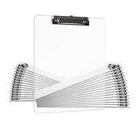 Macroclo Plastic Clipboards Set of 30, A4 Acrylic Clear Board 8.5x11 for Classroom, Students, Transparent Letter Size 9" x 12.5" with Low Profile Clip, Office & School Supply