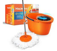 Macromax - Faster Automatic Spin Mop 16L Cleaning Set, 100% Microfibre Mops - Telescopic Turn Handle, Automatic Wash & Removable Dry Basket, Made from 90% Recyclable Material (Spin Mop Set)