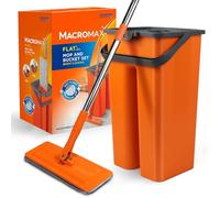 Macromax Flat Mop & Bucket Set, Aqua Revolution System with 8L Capacity, Wet & Dry Cleaning, Washable Microfibre Mop Heads & Replacements - 180° Swivel Handle, Perfect Mop for Cleaning Floors