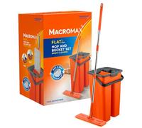 Macromax Flat Mop & Bucket Set, Aqua Revolution System with 8L Capacity, Wet & Dry Cleaning, Washable Microfibre Mop Heads & Replacements - 180° Swivel Handle, Perfect Mop for Cleaning Floors