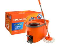 MACROMAX FORCE Spin Mop and Bucket Set with Foot Pedal - 360° Microfibre Mop, Hands-Free Pedal Wringer, Telescopic Handle up to 128cm Multi-Surface Floor Cleaning for Hardwood, Tile, Laminate & Vinyl