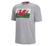 Macron Unisex Wru Merch Ca Lf Cotton Poly T-shirt Print Gry Mel Flag Sr T Shirt, Grey, 5XL UK