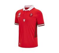 Macron Wales Rugby World Cup 2023 Kids Home Replica Rugby Shirt Top Red, Red, M