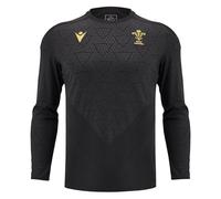 Macron Wales WRU 2024/25 Mens Poly Training Long Sleeve Rugby T-Shirt (UK, Alpha, 3XL, Regular, Regular, Black)