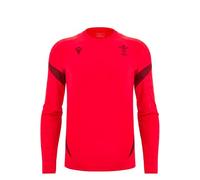 Macron Wales WRU 2025/26 Kids Players Long Sleeve Training T-Shirt (UK, Age, 14 Years, Regular, Regular, RED)