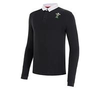 Macron Welsh Rugby Classic Rugby Pique Polo, Long Sleeve, Black, Junior
