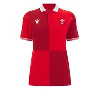 Macron Womens Wales Rugby Home Polo Shirt 2025 Short Sleeve Red 14