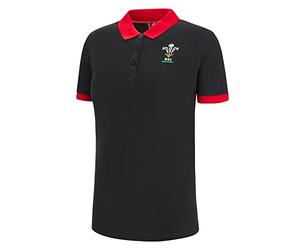 Macron Women's Wru Merch Ca Lf Female Blk/Red Polo Shirt, Black, 12 UK