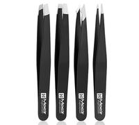 Macs Tweezers Set - Professional Stainless Steel Tweezers for Eyebrows - Great Precision for Facial Hair, Splinter and Ingrown Hair Removal (Black 4 Pcs)