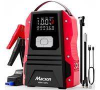 Macson 5000A Car Battery Booster Jump Starter - Portable 12V Jump Box Battery Pack for 9.0L Gas/8.0L Diesel Engines, Jump Starter with 150PSI Auto Tire Inflator, Jumper Cables, Fold-Up LED Flashlight