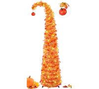 MACTING 5ft Fall Tree with 120 LED Lights Timer Pumpkin Pop Up Collapsible Maple Leaves Tinsel Tree Easy Assembly Autumn Decorations for Apartment Porch Home Autumn Thanksgiving Christmas Decor