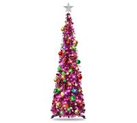MACTING 5ft Pop up Christmas Tinsel Tree with Stand Easy-Assembly Tinsel Coastal Glittery Christmas Tree for Holiday Xmas Decorations (Fuchsia)