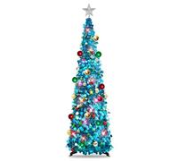MACTING 5ft Pop up Christmas Tinsel Tree with Stand Easy-Assembly Tinsel Coastal Glittery Christmas Tree for Holiday Xmas Decorations (Blue)