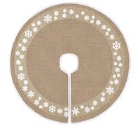 MACTING Christmas Burlap Tree Skirt, 30 Inches Tree Mat with Glitter Snowflake Circle Tree Foot Base Cover for Xmas Holiday Home Decoration
