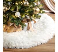 MACTING Faux Fur Christmas Tree Skirt 30 Inch White Plush Skirt Fluffy Soft Double Layer Small Tree Mat Base Cover for Merry Christmas Party Holiday Home Indoor Xmas Tree Decorations