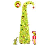 MACTING Whimsical Christmas Tree with Ball String Lights 5FT Green Pop Up Curved Tree with 15 Ball Lights & Hanging Ornaments Collapsible Tinsel Tree for Apartment Porch Indoor Xmas Halloween Decor