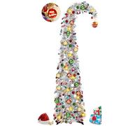 MACTING Whimsical Christmas Tree with Ball String Lights 5FT Pop Up Curved Tree with 15 Ball Lights & Hanging Ornaments Collapsible Tinsel Tree for Apartment Porch Indoor Outdoor Xmas Decor,Silver