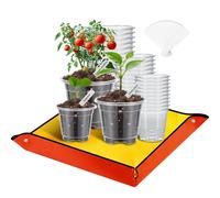 Mactoou 30Pcs Plastic Plant Pots with Repotting Mat, 8.9cm 10.2cm 12.7cm Orchid Pot with Holes, Clear Nursery Pots with 20pcs Plant Labels, 66cm x 66cm PE Planting Mat for Indoor Garden Plants
