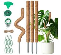 Mactoou Moss Pole, 4 PCS 65CM/26 Inches Coir Moss Poles for Monstera, Bendable Moss Poles for Cheese Plant, Moss Stick Totem Pole Plant Support with Twist Ties Kit for Climbing Indoor Plants