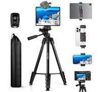 MACTREM 170cm/67" Aluminum Phone Tripod Stand, Extendable Travel Tripod for iPhone, iPad, Camera with 2-in-1 iPhone & iPad Holder, Remote Shutter, Carry Bag for Live, Vlogging, Recording, Selfies