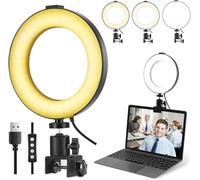 MACTREM 6" Portable Ring Light for Laptop & Zoom Meetings, USB-Powered Desk Clip-On Ring Light with 3 Modes Dimmable 10 Brightness, Compatible with Webcam/Monitor/Phone