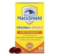 MacuShield Original+ Omega-3, 30-day pack, Eye Supplement with Lutein, Meso-Zeaxanthin, Zeaxanthin. As well as Omega-3 and Vitamin B2 which each helps Maintain Normal Vision, the beneficial effect is obtained with a daily intake of 250mg of DHA.
