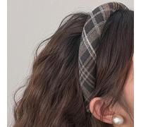 Macute Grid Series Headband Handmade Comfortable Padded Plaid Hair Band Large Scratching Hair Hoop Tartan Headbands for Women 1Pcs (Dark Coffe, Large)