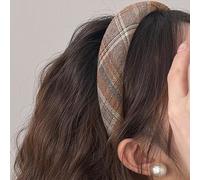 Macute Grid Series Headband Handmade Comfortable Padded Plaid Hair Band Large Scratching Hair Hoop Tartan Headbands for Women 1Pcs (Brown, Large)