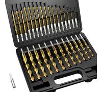 MACXCOIP Hex Shank Drill Bit Set, 30Pcs HSS Titanium Twist Drill Bit for Sheet Metal, Wood, Plastic, Quick Change Design (1/16" - 1/2")
