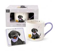 Mad About Mugs Dog Mug and Coaster Set New Bone China 390ml - Cute Labrador Puppy Tea Coffee Cup with MDF Cork Backed Coaster - Gift Set 9cm x 9cm Mug and 10cm x 10cm Coaster