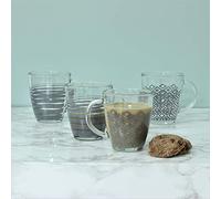 Mad About Mugs JNS_479725 Set of 4 12oz Assorted Patterned Design Clear Glass Coffee