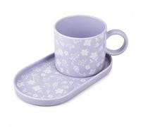 Mad About Mugs Lilac Stoneware Mug and Oversized Saucer Set, Floral Tea Coffee Cup with Biscuit Plate, 9cm Mug, 18cm Saucer, Stylish Gift Cup Set for Home Kitchen Drinkware